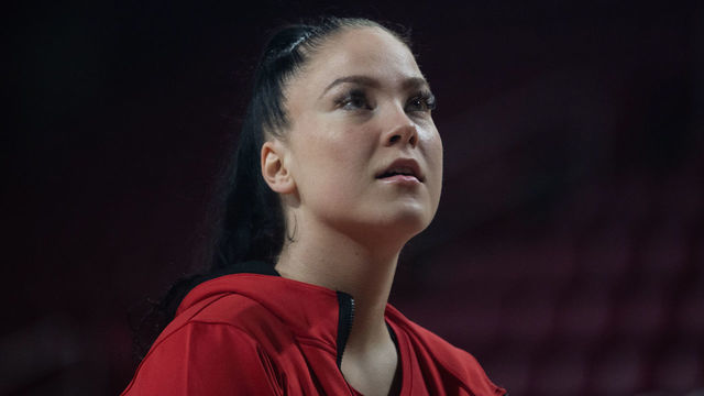 CHESTNUT HILL, MA - NOVEMBER 13: Ohio State Buckeyes forward Rebeka Mikulasikova (23) looks on during shootaround prior to a women's college basketball game between the Ohio State Buckeyes and the Boston College Eagles on November 13, 2022, at Conte Forum in Chestnut Hill, MA.
