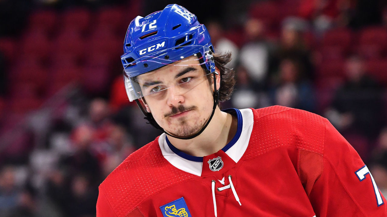 MONTREAL, CANADA - DECEMBER 17: Arber Xhekaj #72 of the Montreal Canadiens skates during warmups prior to the game against the Tampa Bay Lightning at Centre Bell on December 17, 2022 in Montreal, Quebec, Canada. The Tampa Bay Lightning defeated the Montreal Canadiens 5-1.