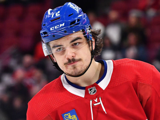 MONTREAL, CANADA - DECEMBER 17: Arber Xhekaj #72 of the Montreal Canadiens skates during warmups prior to the game against the Tampa Bay Lightning at Centre Bell on December 17, 2022 in Montreal, Quebec, Canada. The Tampa Bay Lightning defeated the Montreal Canadiens 5-1.