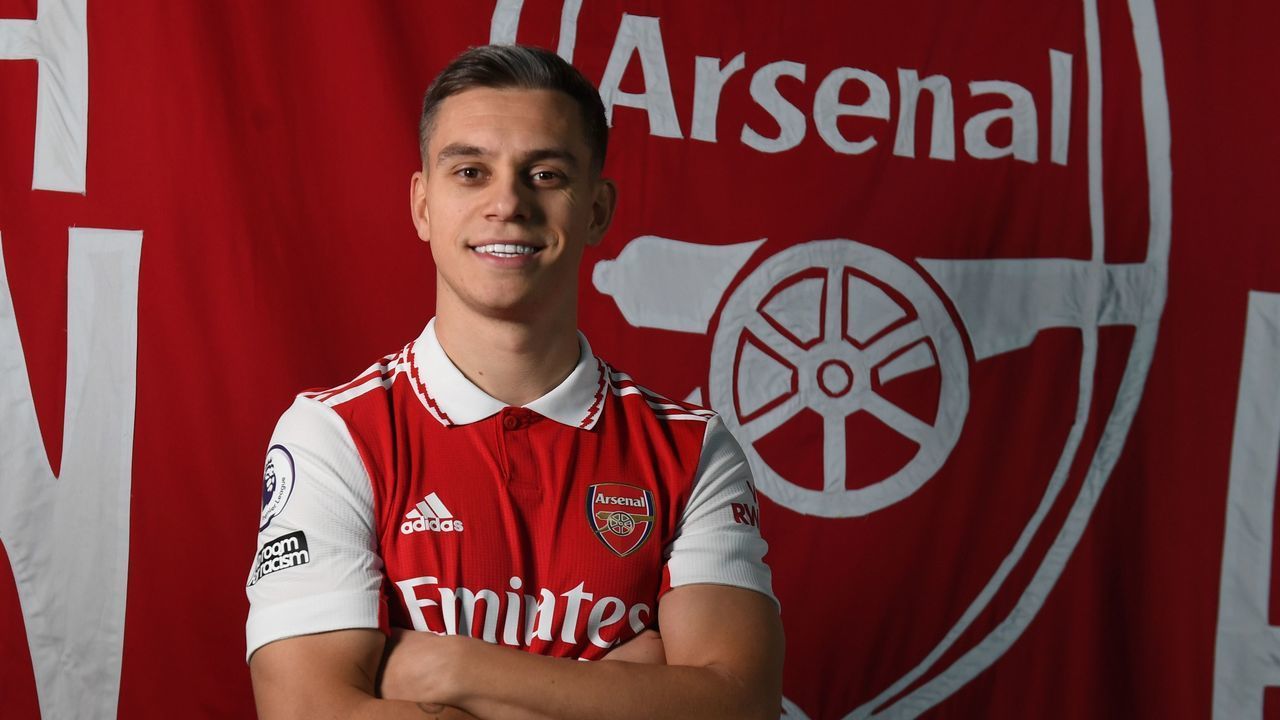 ST ALBANS, ENGLAND - JANUARY 20: Arsenal unveil new signing Leandro Trossard at London Colney on January 20, 2023 in St Albans, England.