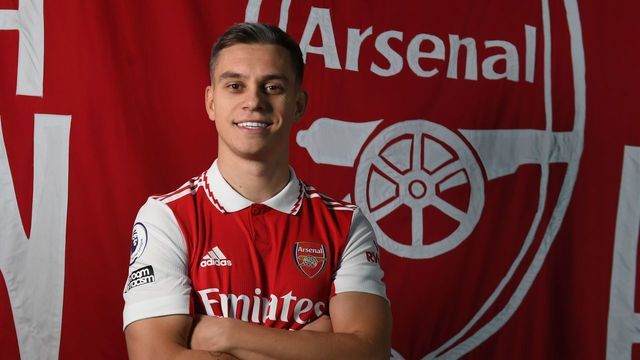 ST ALBANS, ENGLAND - JANUARY 20: Arsenal unveil new signing Leandro Trossard at London Colney on January 20, 2023 in St Albans, England.