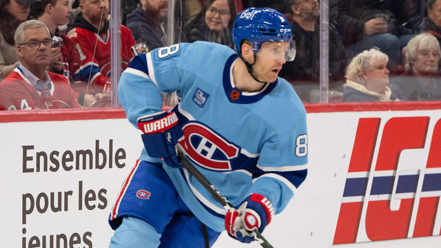 MONTREAL, QC - JANUARY 19: Mike Matheson (8) of the Montreal Canadiens skates with the puck during the first period of the NHL game between the Florida Panthers and the Montreal Canadiens on January 19, 2023, at the Bell Centre in Montreal, QC