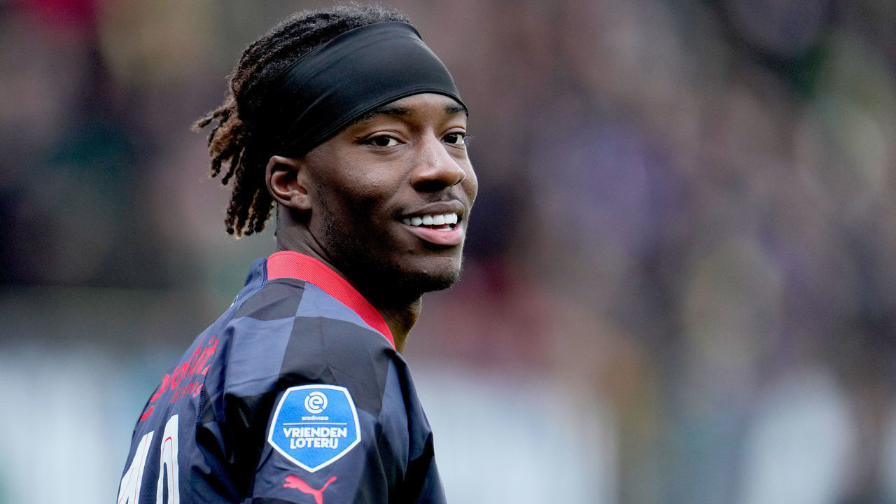 SITTARD, NETHERLANDS - JANUARY 15: Noni Madueke of PSV during the Dutch Eredivisie match between Fortuna Sittard v PSV at the Fortuna Sittard Stadium on January 15, 2023 in Sittard Netherlands