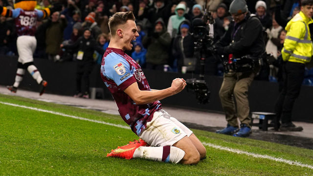 Burnleys Scott Twine celebrates scoring their side's second goal of the game during the Sky Bet Championship match at Turf Moor, Burnley. Picture date: Friday January 20, 2023.