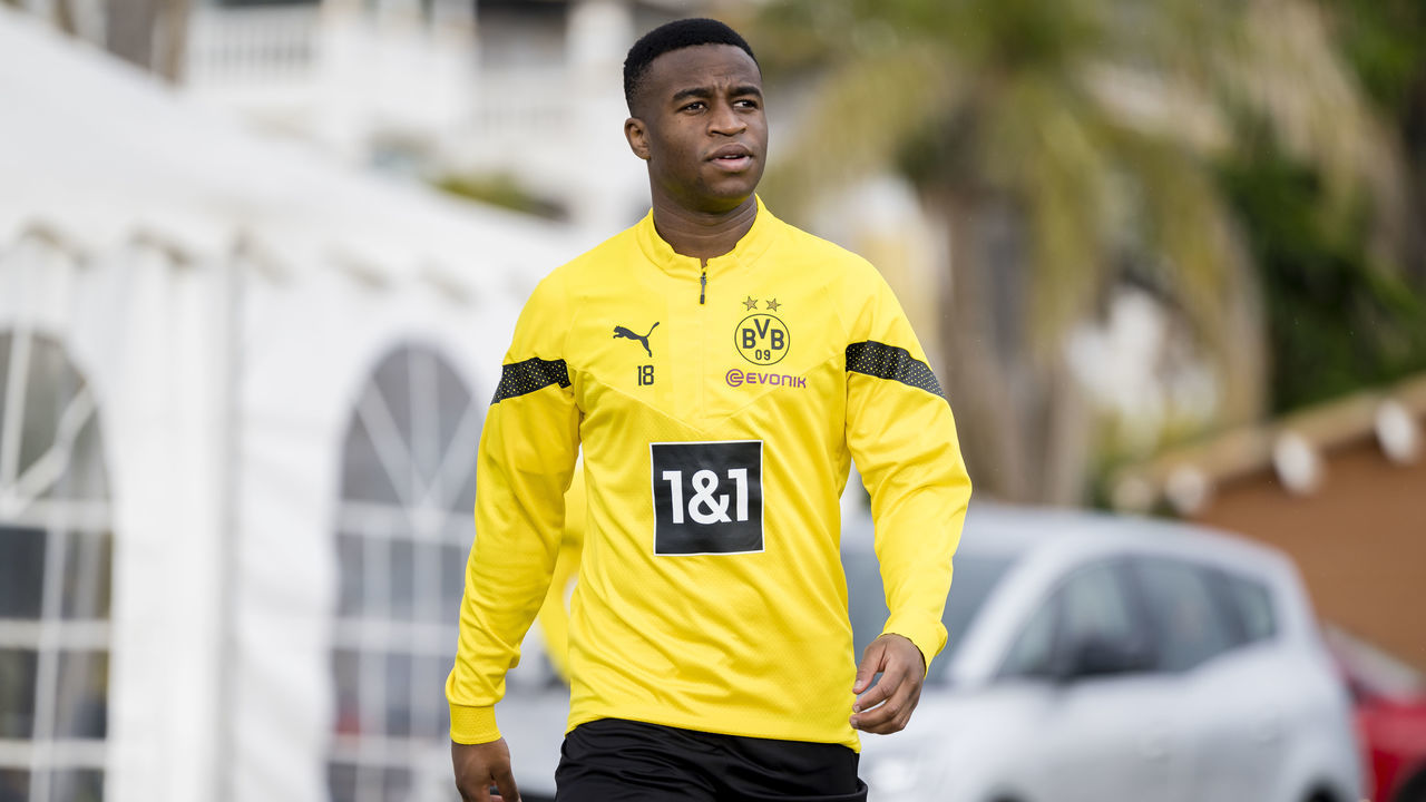 MARBELLA, SPAIN - JANUARY 08: Youssoufa Moukoko of Borussia Dortmund during the third day of the Marbella training camp on January 8, 2023 in Marbella, Spain.