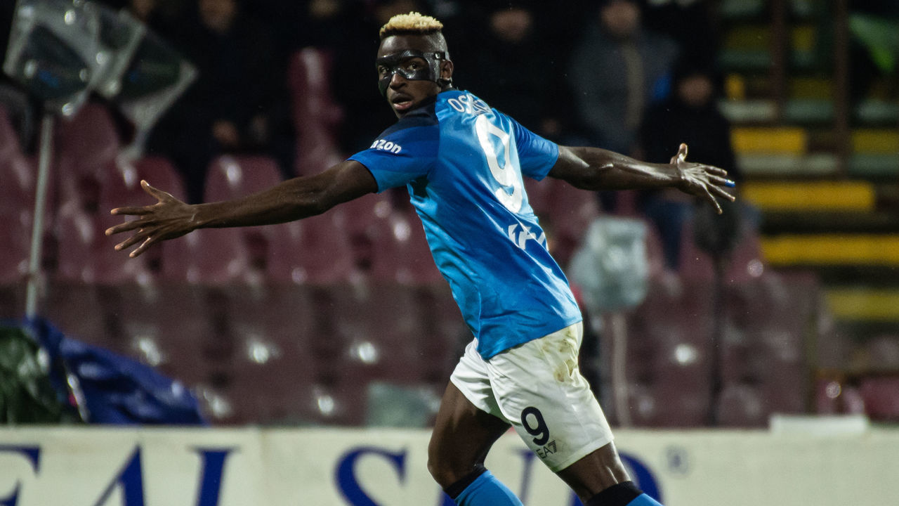 SALERNO, ITALY - JANUARY 21: Victor Osimhen of SSC Napoli after scoring a goal to make it 0-2 during the Serie A match between Salernitana and SSC Napoli at Stadio Arechi on January 21, 2023 in Salerno, Italy.
