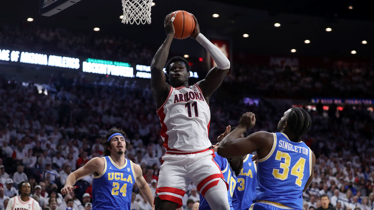 TUCSON, AZ - JANUARY 21: Arizona Wildcats center Oumar Ballo #11 during the first half of a basketball game between the UCLA Bruins and the Arizona Wildcats on January 21, 2023 at McKale Center in Tucson, Arizona.
