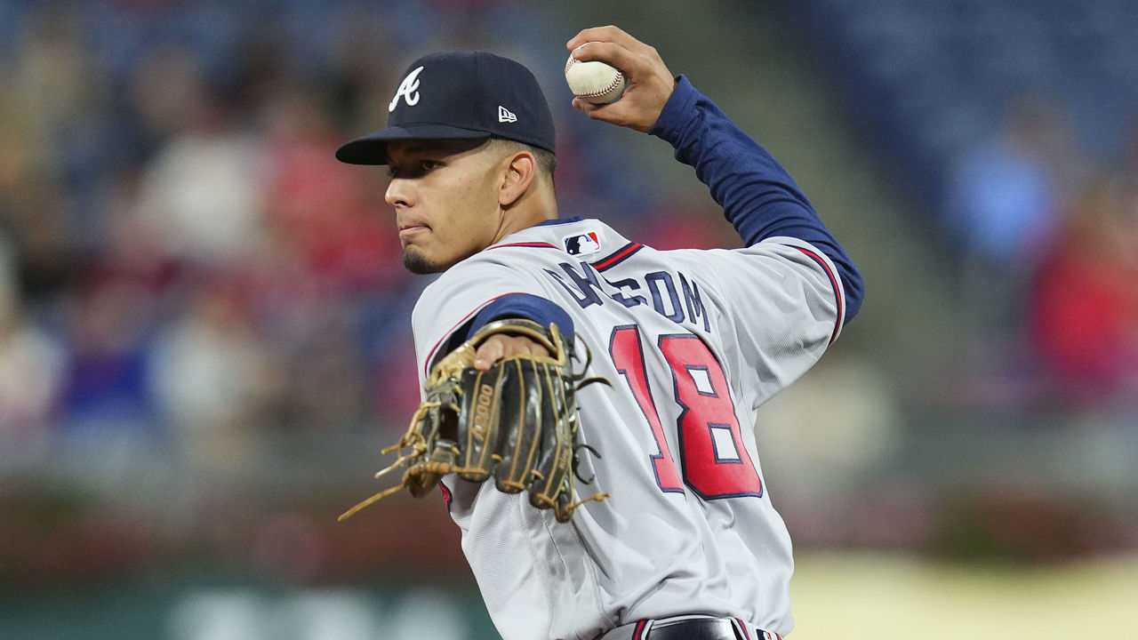 PHILADELPHIA, PA - SEPTEMBER 22: Vaughn Grissom #18 of the Atlanta Braves throws the ball to first base against the Philadelphia Phillies at Citizens Bank Park on September 22, 2022 in Philadelphia, Pennsylvania. The Philadelphia Phillies defeated the Atlanta Braves 1-0.
