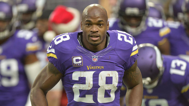 MINNEAPOLIS, MN - DECEMBER 18: Adrian Peterson #28 of the Minnesota Vikings runs off the field after warmups prior to an NFL game against the Indianapolis Colts at U.S. Bank Stadium on December 18, 2016 in Minneapolis, Minnesota.