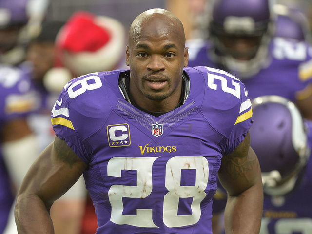 MINNEAPOLIS, MN - DECEMBER 18: Adrian Peterson #28 of the Minnesota Vikings runs off the field after warmups prior to an NFL game against the Indianapolis Colts at U.S. Bank Stadium on December 18, 2016 in Minneapolis, Minnesota.