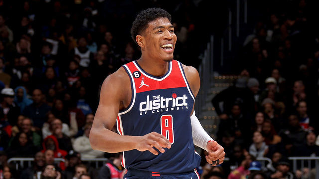 WASHINGTON, DC - JANUARY 21: Rui Hachimura #8 of the Washington Wizards smiles during the game against the Orlando Magic on January 21, 2023 at Capital One Arena in Washington, DC. Mandatory Copyright Notice: Copyright 2023 NBAE