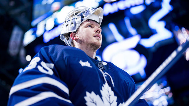TORONTO, ON - JANUARY 17: Ilya Samsonov #35 of the Toronto Maple Leafs salutes the crowd after receiving a star of the game after defeating the Florida Panthers at the Scotiabank Arena on January 17, 2023 in Toronto, Ontario, Canada.