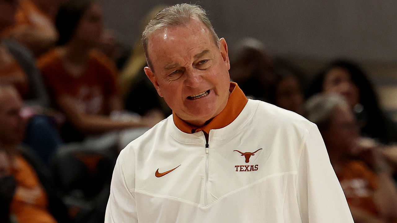 AUSTIN, TEXAS - OCTOBER 30: Head coach Vic Schaefer of the Texas Longhorns reacts during a charity exhibition game with the DePaul Blue Demons at the Moody Center on October 30, 2022 in Austin, Texas.