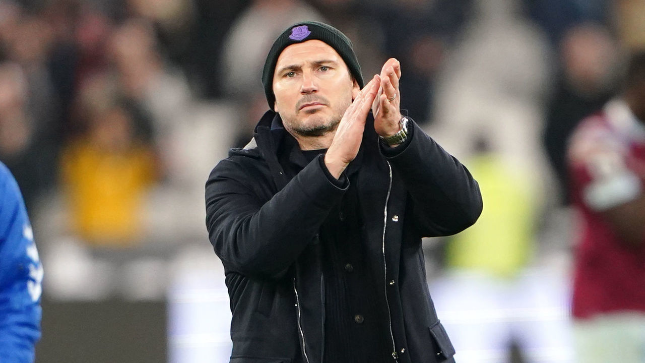 Everton manager Frank Lampard applauds the fans after the Premier League match at the London Stadium, London. Picture date: Saturday January 21, 2023.