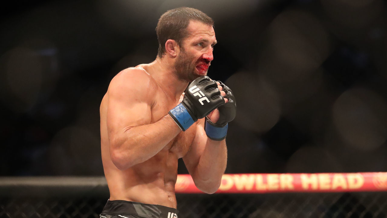 SALT LAKE CITY, UT - AUGUST 20: Luke Rockhold battles Paulo Costa in their Middleweight bout during the UFC 278 at the Vivint Arena on August 20, 2022 in Salt Lake City, Utah, United States.