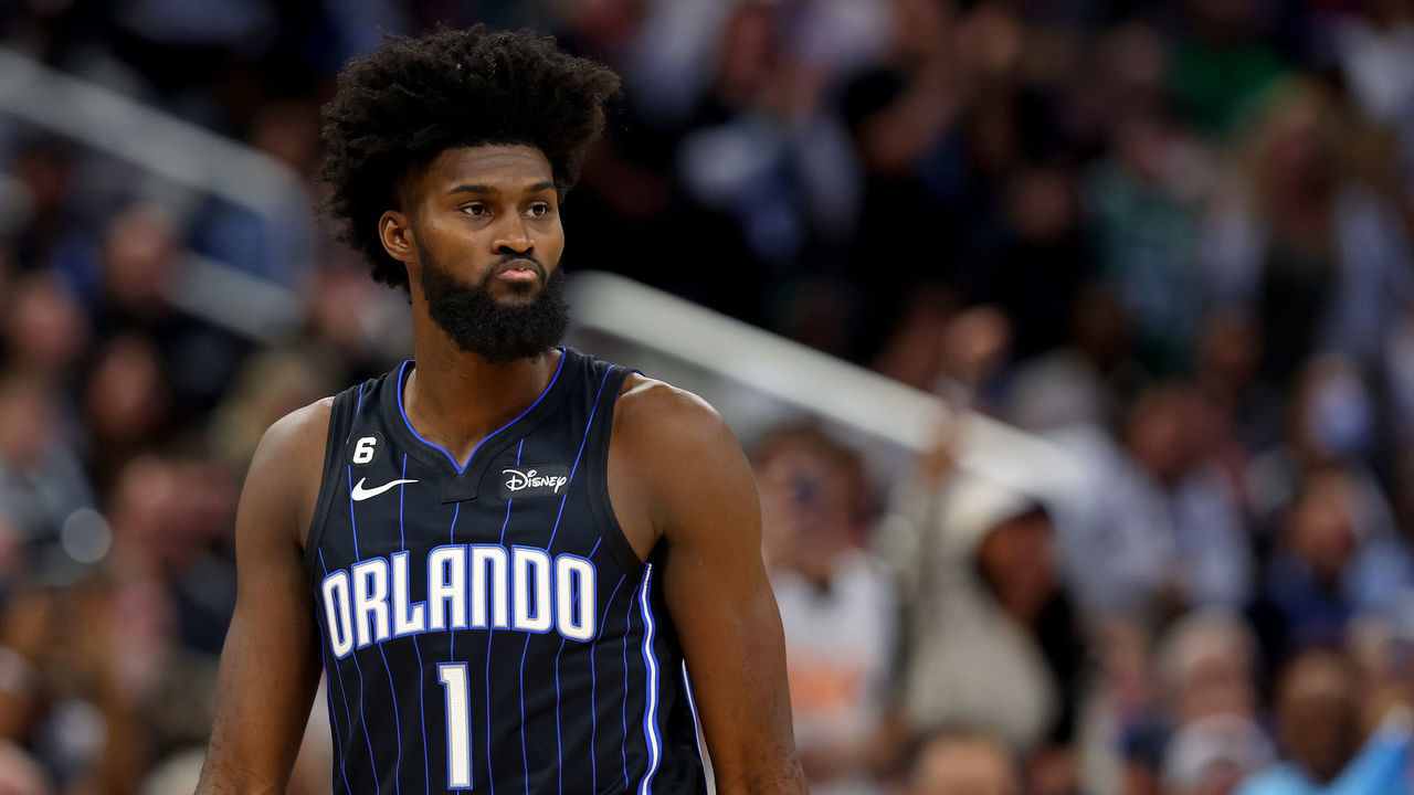 ORLANDO, FLORIDA - JANUARY 23: Jonathan Isaac #1 of the Orlando Magic looks on during a game against the Boston Celtics at Amway Center on January 23, 2023 in Orlando, Florida.