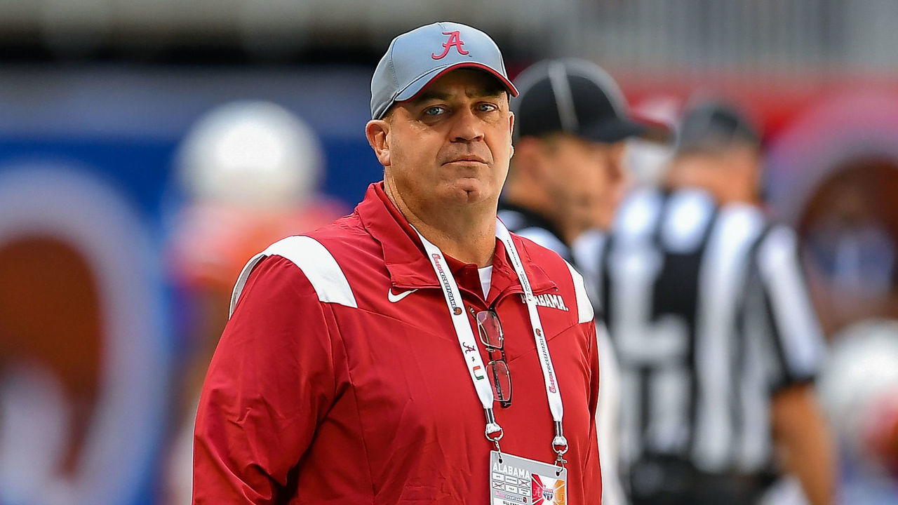 ATLANTA, GA SEPTEMBER 04: Alabama assistant coach Bill O'Brien prior to the start of the Chick-fil-A Kick-Off Game between the Miami Hurricanes and the Alabama Crimson Tide on September 4th, 2021 at Mercedes-Benz Stadium in Atlanta, GA.