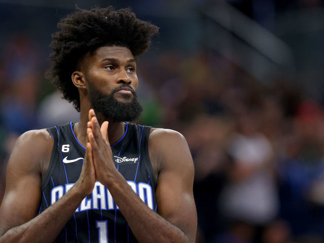 ORLANDO, FLORIDA - JANUARY 23: Jonathan Isaac #1 of the Orlando Magic looks on during a game against the Boston Celtics at Amway Center on January 23, 2023 in Orlando, Florida.