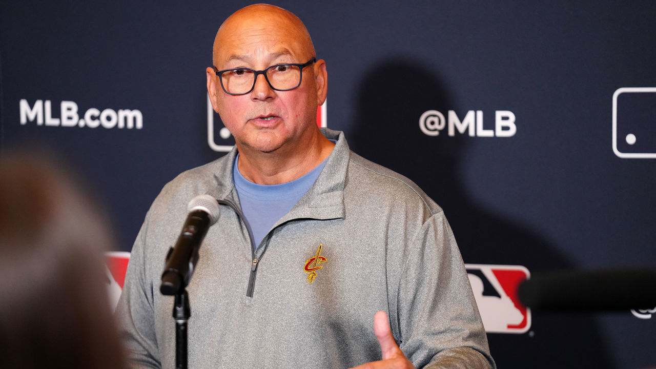 SAN DIEGO, CA - DECEMBER 06: Manager Terry Francona #77 of the Cleveland Guardians speaks to the media during the Manager Media Availabilities at Manchester Grand Hyatt on Tuesday, December 6, 2022 in San Diego, California.