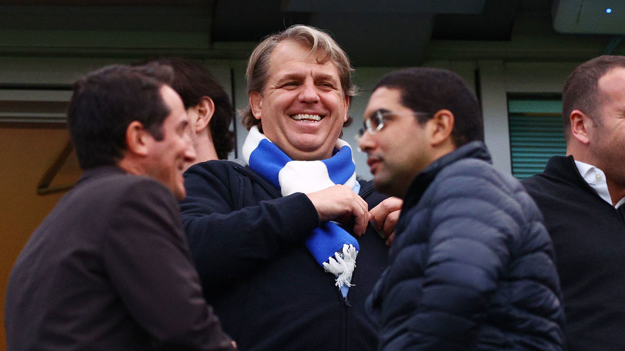 LONDON, ENGLAND - OCTOBER 22: Todd Boehly, Chelsea owner reacts prior to the Premier League match between Chelsea FC and Manchester United at Stamford Bridge on October 22, 2022 in London, England.