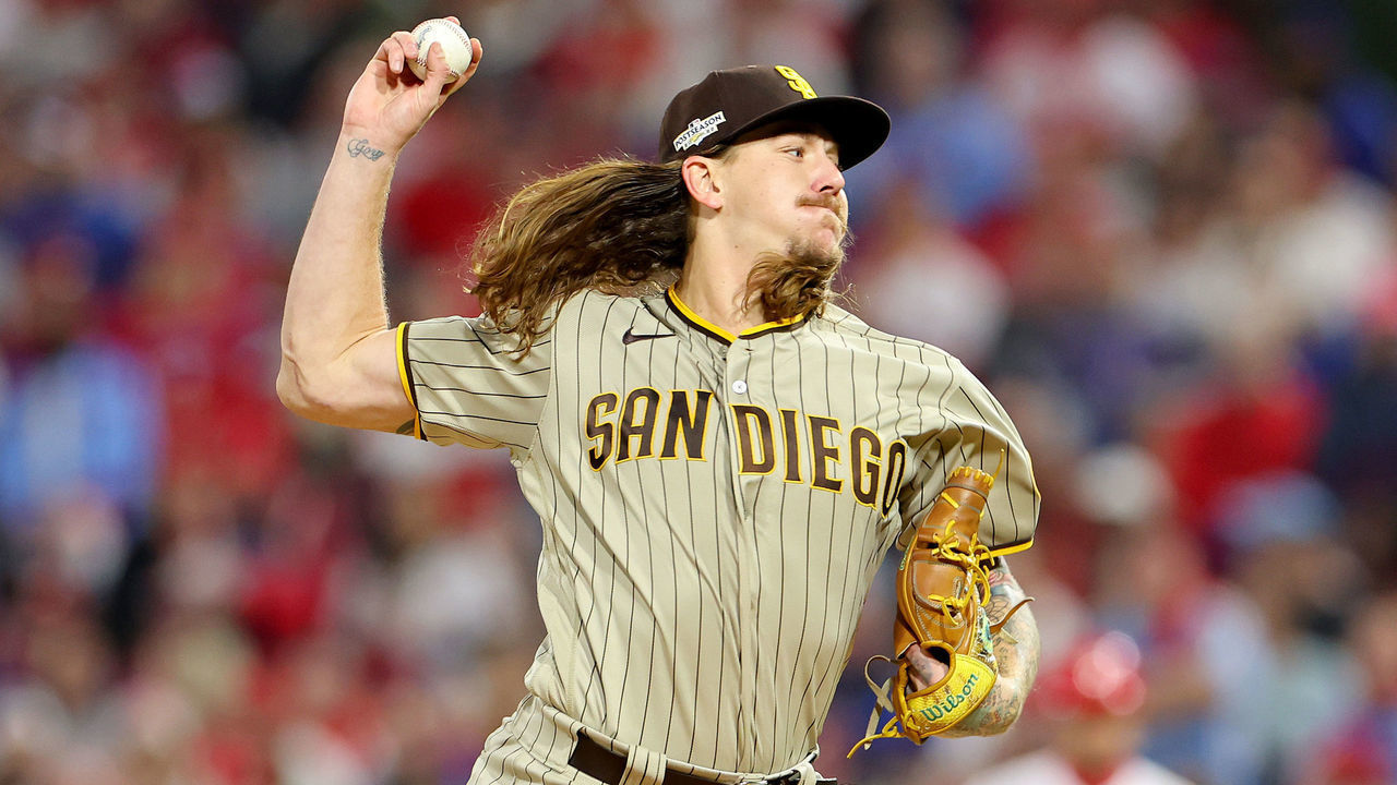PHILADELPHIA, PENNSYLVANIA - OCTOBER 22: Mike Clevinger #52 of the San Diego Padres pitches during the first inning against the Philadelphia Phillies in game four of the National League Championship Series at Citizens Bank Park on October 22, 2022 in Philadelphia, Pennsylvania.
