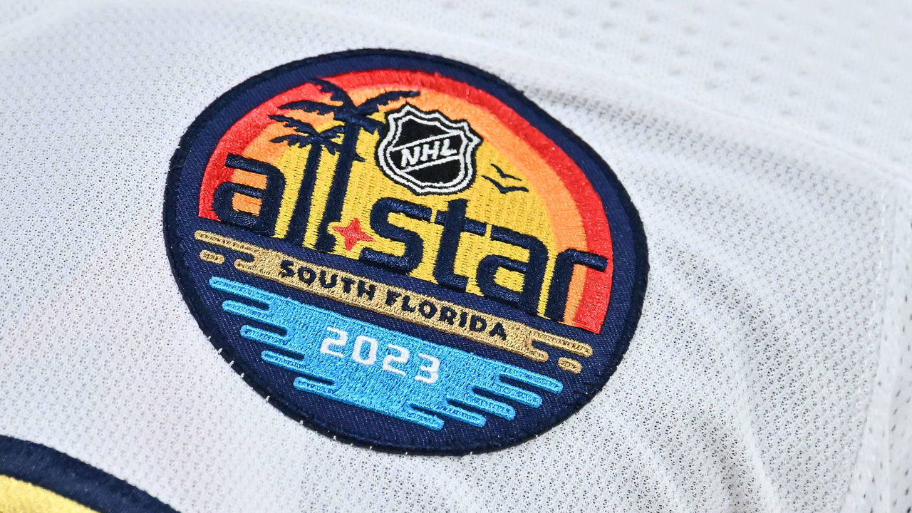 MONTREAL, CANADA - JANUARY 19: A close-up view of the 2023 NHL All-Star game patch on a Florida Panthers jersey during the second period against the Montreal Canadiens at Centre Bell on January 19, 2023 in Montreal, Quebec, Canada. The Florida Panthers defeated the Montreal Canadiens 6-2.
