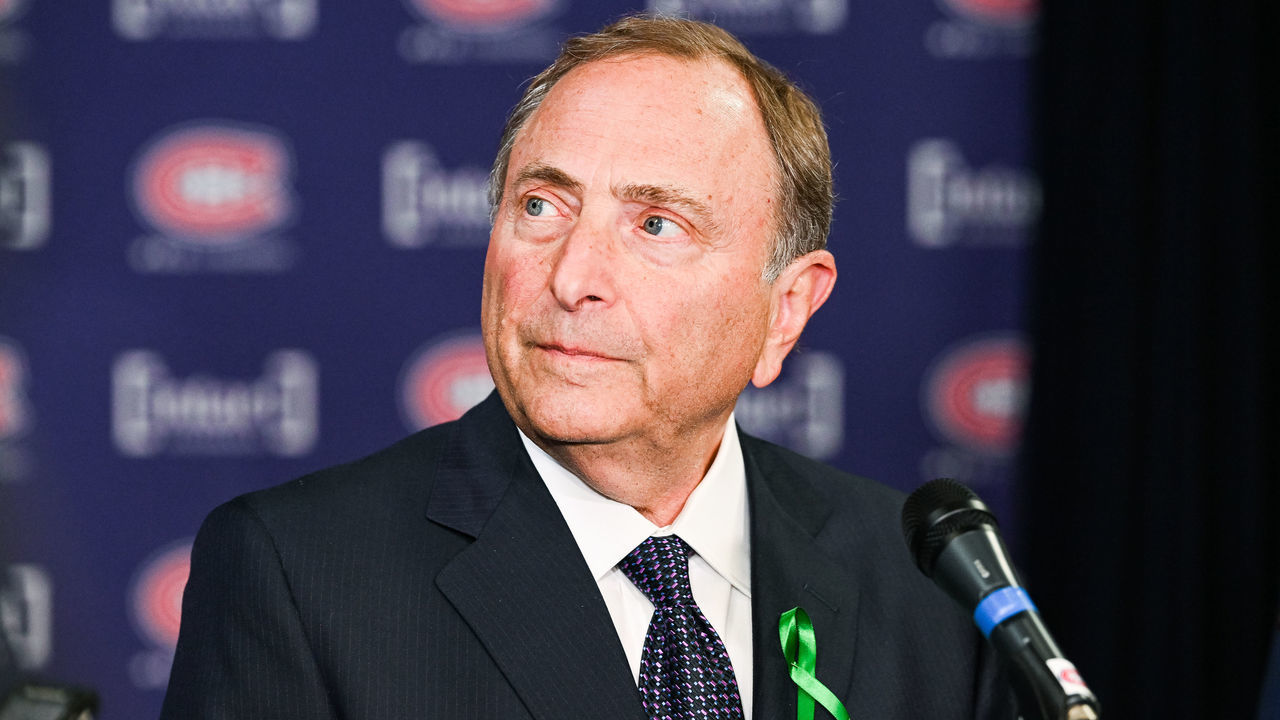 MONTREAL, QC - JANUARY 24: NHL commissioner Gary Bettman addresses the media before the Boston Bruins versus the Montreal Canadiens game on January 24, 2023, at Bell Centre in Montreal, QC