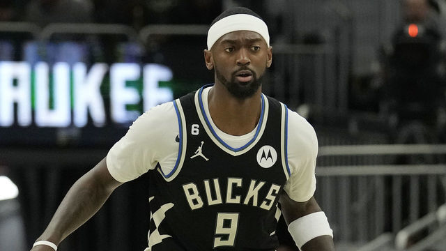 MILWAUKEE, WISCONSIN - JANUARY 16: Bobby Portis #9 of the Milwaukee Bucks dribbles the ball against the Indiana Pacers in the first half at Fiserv Forum on January 16, 2023 in Milwaukee, Wisconsin.
