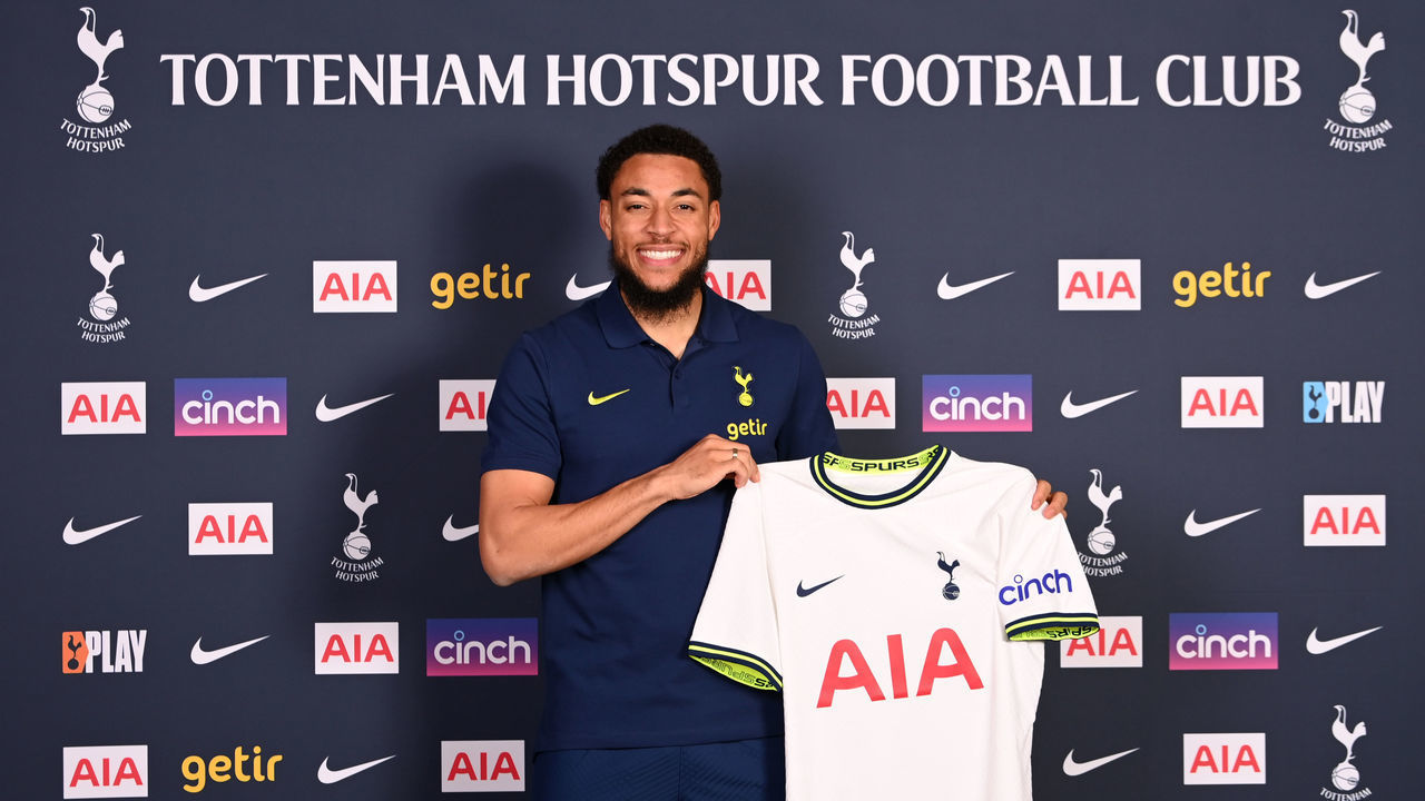 ENFIELD, ENGLAND - JANUARY 24: Arnaut Danjuma poses as he signs for Tottenham Hotspur at Tottenham Hotspur Training Centre on January 24, 2023 in Enfield, England.