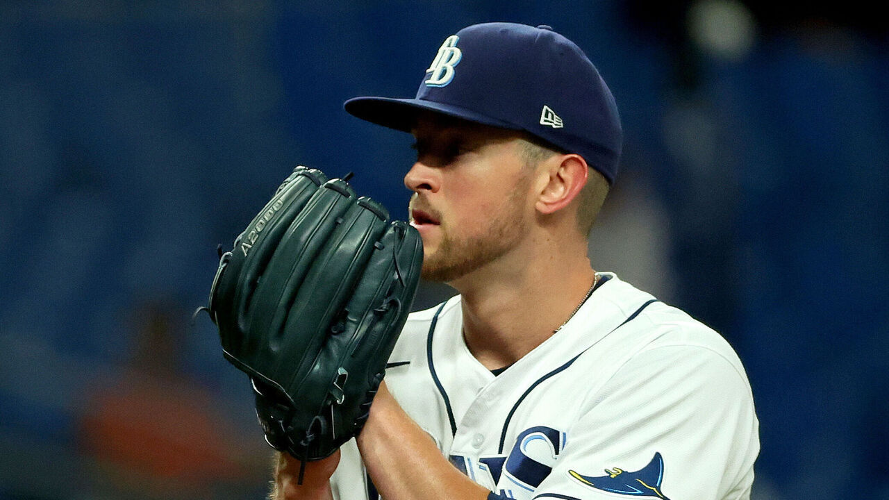 ST PETERSBURG, FLORIDA - SEPTEMBER 07: Jeffrey Springs #59 of the Tampa Bay Rays pitches during a game against the Boston Red Sox at Tropicana Field on September 07, 2022 in St Petersburg, Florida.
