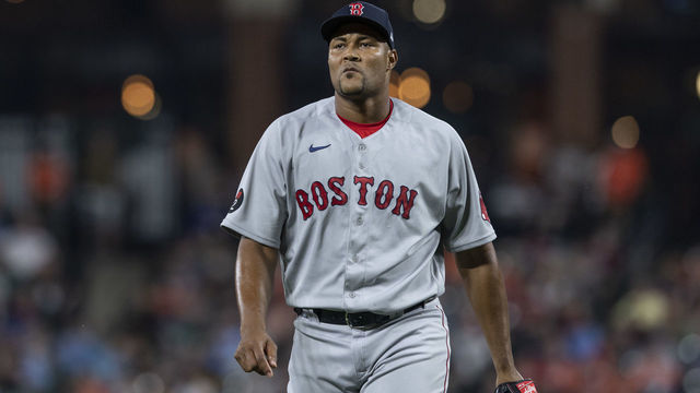 BALTIMORE, MD - AUGUST 19: Jeurys Familia #31 of the Boston Red Sox walks to the dugout after the sixth inning of a game against the Baltimore Orioles on August 19, 2022 at Oriole Park at Camden Yards in Baltimore, Maryland.