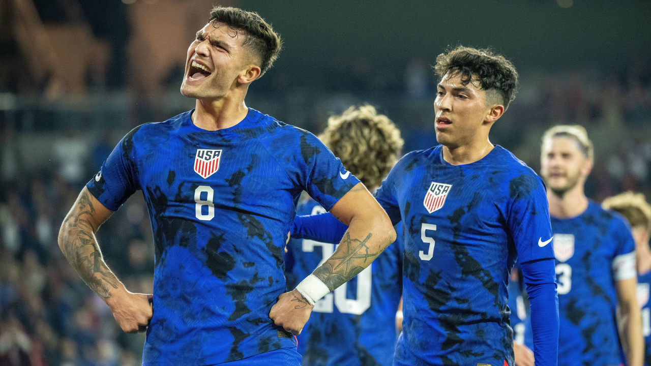 LOS ANGELES, CA - JANUARY 25: Brandon Vazquez #8 of United States of America celebrates his goal during the international friendly match against Serbia at BMO Stadium on January 25, 2023 in Los Angeles, California. Serbia won the match 2-1.