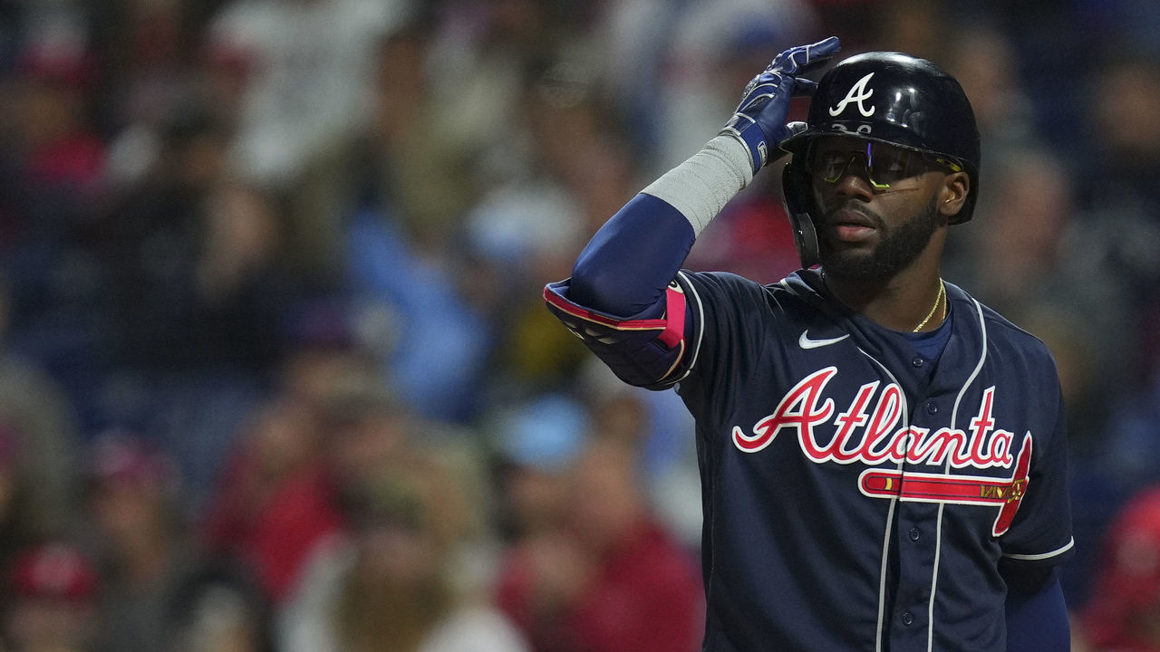 PHILADELPHIA, PA - SEPTEMBER 23: Michael Harris II #23 of the Atlanta Braves looks on against the Philadelphia Phillies at Citizens Bank Park on September 23, 2022 in Philadelphia, Pennsylvania. The Phillies defeated the Braves 9-1.