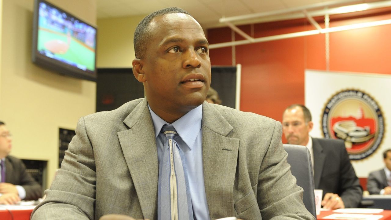 WASHINGTON - JUNE 9: Dana Brown, director of scouting for the Washington Nationals, looks on during the Major League baseball draft on June 9, 2009 at Nationals Park in Washington D.C.