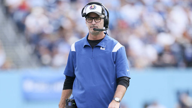 NASHVILLE, TENNESSEE - OCTOBER 23: Head coach Frank Reich of the Indianapolis Colts looks on during the second half against the Tennessee Titans at Nissan Stadium on October 23, 2022 in Nashville, Tennessee.