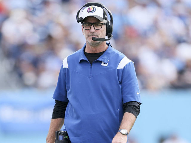 NASHVILLE, TENNESSEE - OCTOBER 23: Head coach Frank Reich of the Indianapolis Colts looks on during the second half against the Tennessee Titans at Nissan Stadium on October 23, 2022 in Nashville, Tennessee.