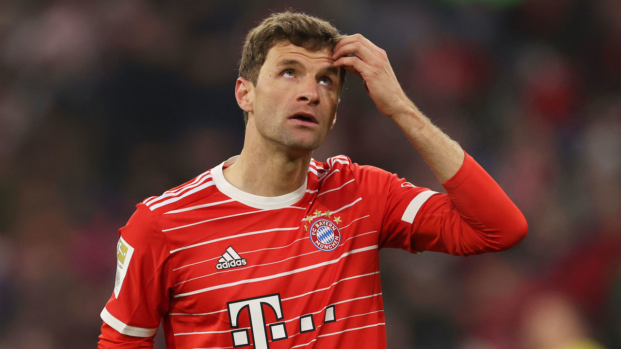 MUNICH, GERMANY - JANUARY 24: Thomas Muller of Bayern Munich reacts during the Bundesliga match between FC Bayern München and 1. FC Köln at Allianz Arena on January 24, 2023 in Munich, Germany.