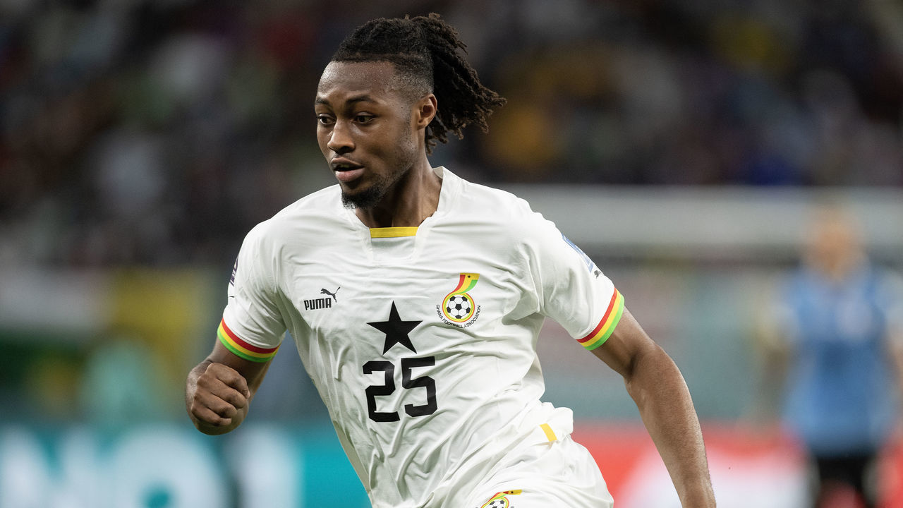 AL WAKRAH, QATAR - DECEMBER 02: of Uruguay and of Ghana during the FIFA World Cup Qatar 2022 Group H match between Ghana and Uruguay at Al Janoub Stadium on December 02, 2022 in Al Wakrah, Qatar.