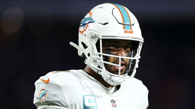 ORCHARD PARK, NY - DECEMBER 17: Tua Tagovailoa #1 of the Miami Dolphins reacts after a play during an NFL football game against the Buffalo Bills at Highmark Stadium on December 17, 2022 in Orchard Park, New York.