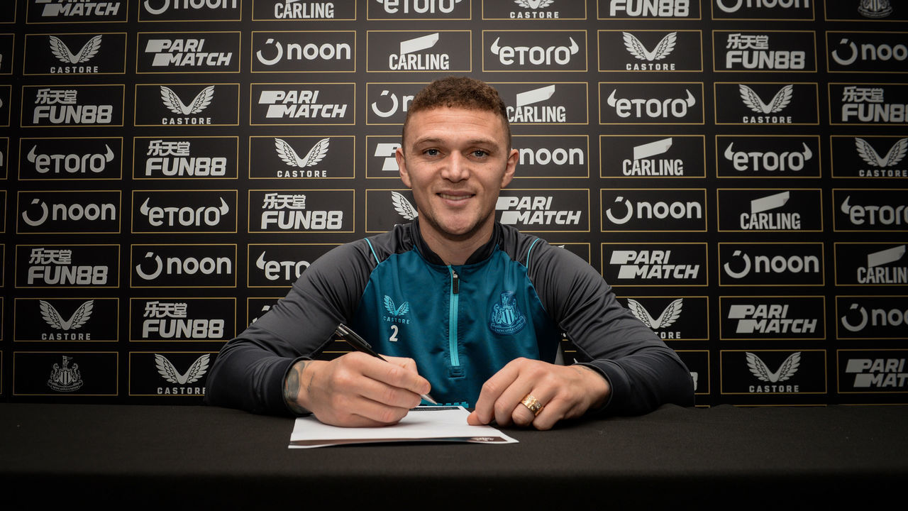 NEWCASTLE UPON TYNE, ENGLAND - JANUARY 27: Kieran Trippier of Newcastle United poses for a photograph at the Newcastle United Training Centre after signing a one year contract extension on January 27, 2023 in Newcastle upon Tyne, England.