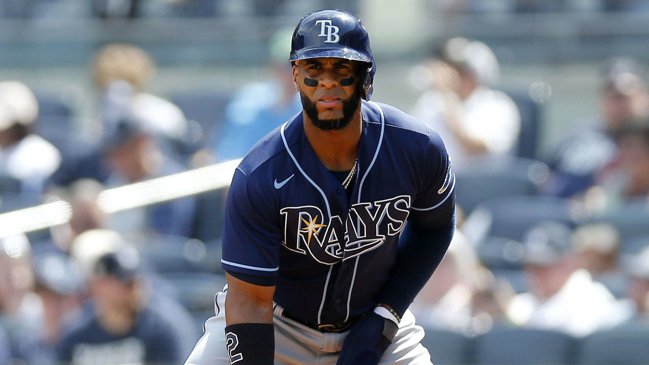NEW YORK, NEW YORK - SEPTEMBER 10: Yandy Diaz #2 of the Tampa Bay Rays in action against the New York Yankees at Yankee Stadium on September 10, 2022 in the Bronx borough of New York City. The Yankees defeated the Rays 10-3.