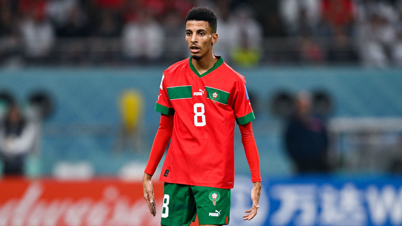 DOHA, QATAR - DECEMBER 17: Azzedine Ounahi of Morocco looks on during the 3rd Place - FIFA World Cup Qatar 2022 match between Croatia and Morocco at the Khalifa International Stadium on December 17, 2022 in Doha, Qatar