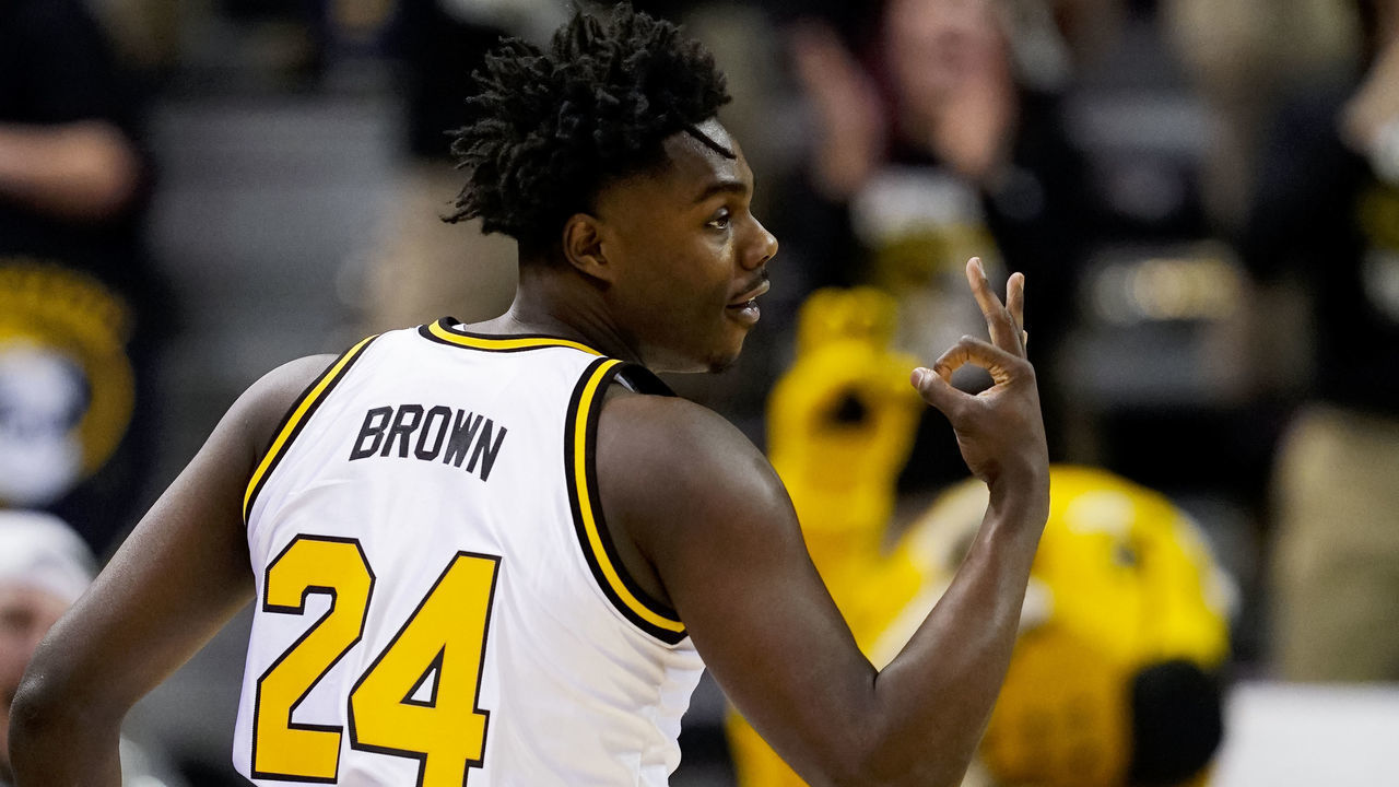 COLUMBIA, MO - JANUARY 28: Kobe Brown #24 of the Missouri Tigers celebrates after scoring during the first half of the game against the Iowa State Cyclones at Mizzou Arena on January 28, 2023 in Columbia, Missouri.