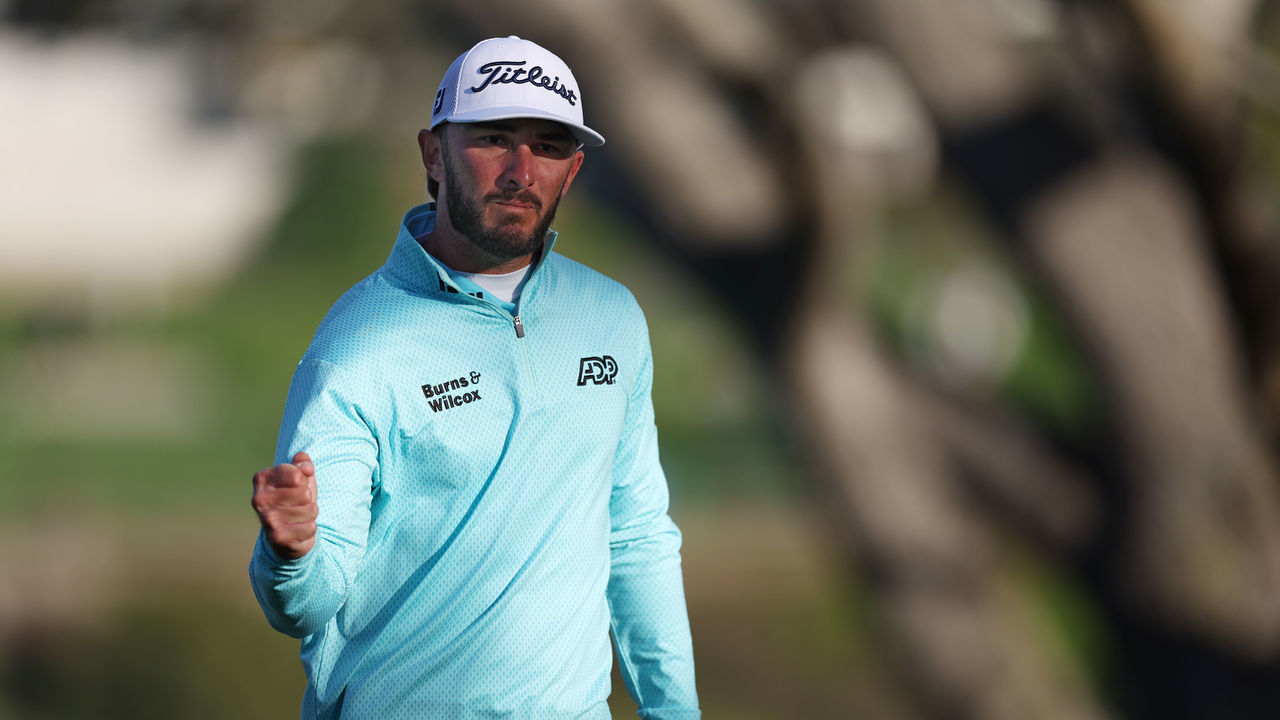 LA JOLLA, CALIFORNIA - JANUARY 28: Max Homa of the United States reacts to his putt on the 16th green during the final round of the Farmers Insurance Open on the South Course of Torrey Pines Golf Course on January 28, 2023 in La Jolla, California.