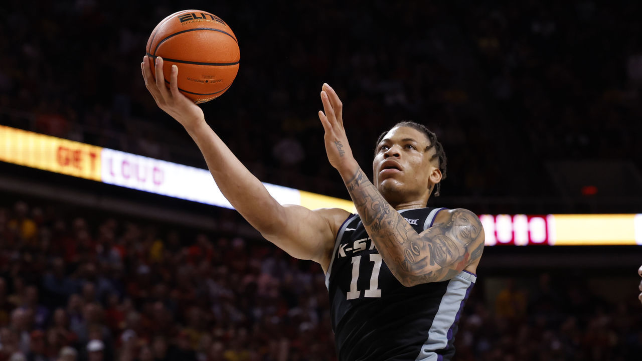 AMES, IA - JANUARY 24: Keyontae Johnson #11 of the Kansas State Wildcats takes a shot in the second half of play at Hilton Coliseum on January 24, 2023 in Ames, Iowa. The Iowa State Cyclones won 80-76 over Kansas State Wildcats.