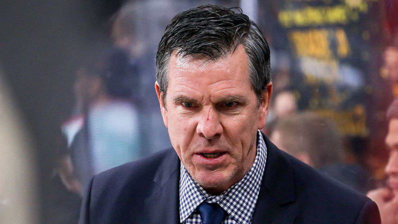 WINNIPEG, CANADA - NOVEMBER 19: Head Coach Mike Sullivan of the Pittsburgh Penguins instructs his players during second period action against the Winnipeg Jets at the Canada Life Centre on November 19, 2022 in Winnipeg, Manitoba, Canada.