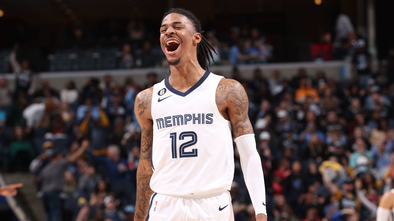 MEMPHIS, TN - JANUARY 29: Ja Morant #12 of the Memphis Grizzlies celebrates during the game against the Indiana Pacers on January 29, 2023 at FedExForum in Memphis, Tennessee. Mandatory Copyright Notice: Copyright 2023 NBAE