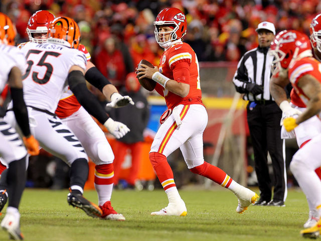 Patrick Mahomes of the Kansas City Chiefs scrambles and passes for a  News Photo - Getty Images