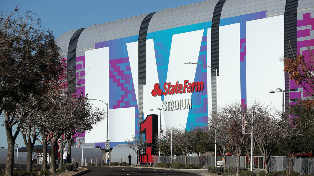 GLENDALE, ARIZONA - JANUARY 28: General view of State Farm Stadium on January 28, 2023 in Glendale, Arizona. State Farm Stadium will host the NFL Super Bowl LVII on February 12.