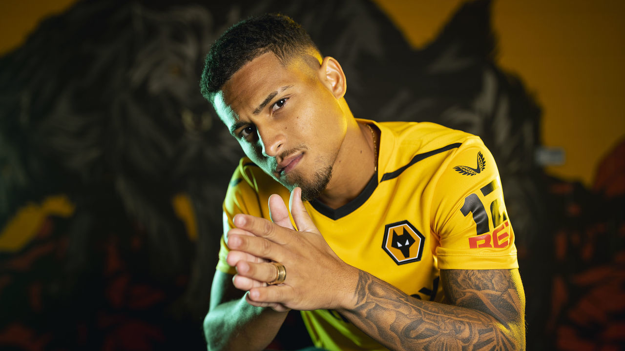 WOLVERHAMPTON, ENGLAND - JANUARY 30: Wolverhampton Wanderers unveil new signing Joao Gomes at Molineux on January 30, 2023 in Wolverhampton, England.